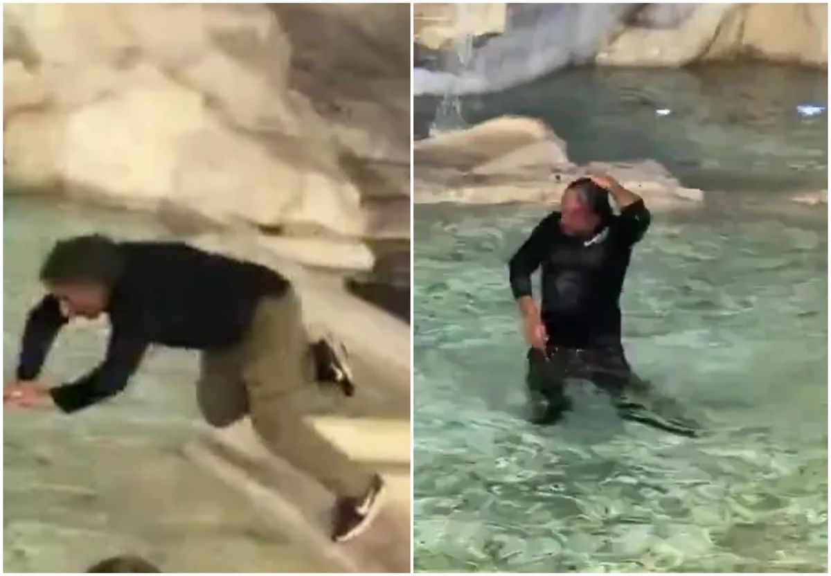 Ce i s a intamplat unui turist dupa ce s a aruncat in renumita Fontana di Trevi din Roma Momentul a fost filmat si distribuit pe scara larga pe internet